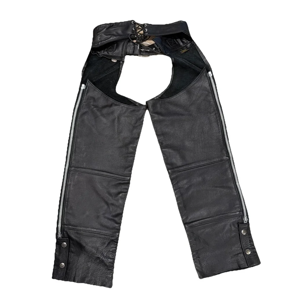 Harley-Davidson Leather Motorcycle Chaps M Made in USA‎ — Belt Zipper Adj Waist